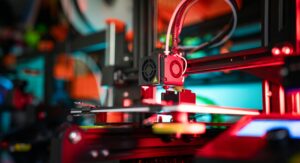 3D printer illustrating VISIMO’s rapid prototyping for AI-powered reconnaissance drones